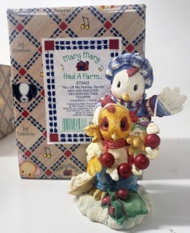 Enesco Mary Mary Had A Farm #273422 1997 "You Lift My Holiday Spirits" Hen and Rooster Decorating Tree Figurine