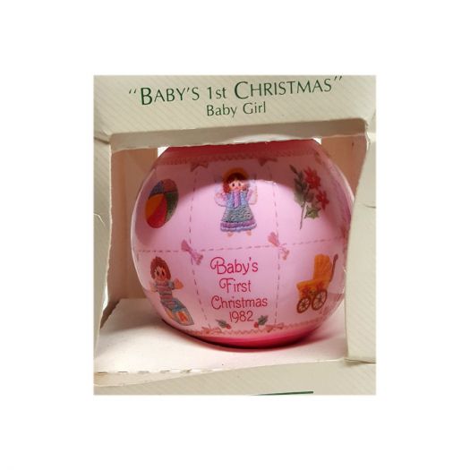 1982 Hallmark Babys 1st Christmas Satin Ornament Pink Baby Girl