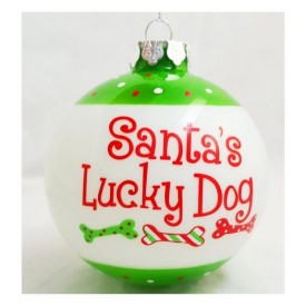 Old Time Pottery Inc Santas Lucky Dog Large Glass Ornament