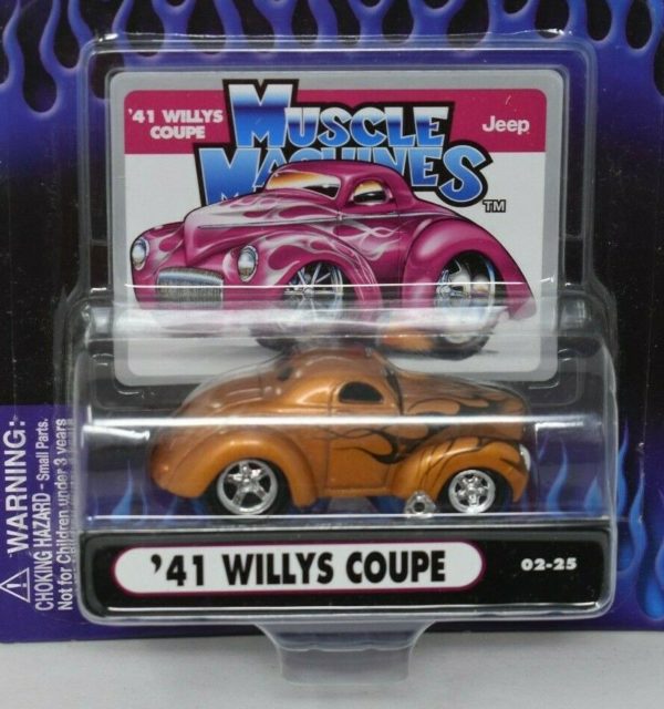 Muscle Machines 1:64 Scale Diecast Collectible 1941 Willys Coupe Jeep 02-25 Gold w/ Black Flames