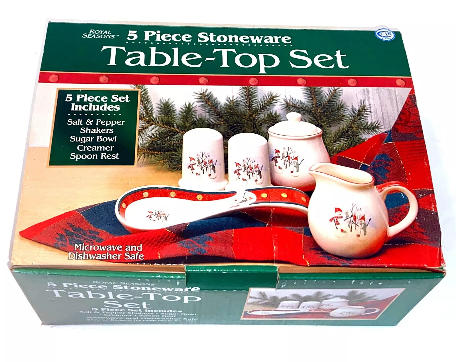 Vintage 1999 Royal Seasons 5 Piece Stoneware Snowman Table-Top Set