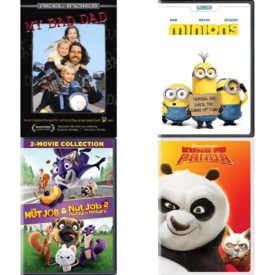 DVD Children's Movies 4 Pack Fun Gift Bundle: My Bad Dad, Minions, The Nut Job / The Nut Job 2: Nutty by Nature 2-Movie Collection, Kung Fu Panda