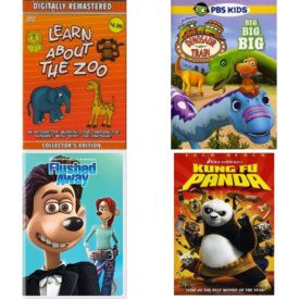 DVD Children's Movies 4 Pack Fun Gift Bundle: Learn About The Zoo, Dinosaur Train: Big Big Big, Flushed Away, Kung Fu Panda