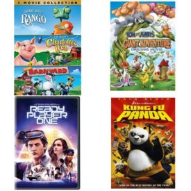 DVD Children's Movies 4 Pack Fun Gift Bundle: Rango / Charlottes Web / Barnyard 3-Movie Collection, Tom and Jerrys Giant Adventure, Ready Player One, Kung Fu Panda