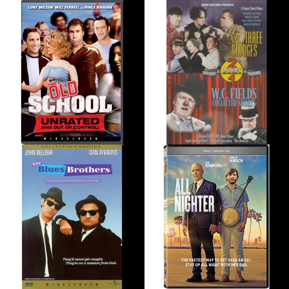 DVD Comedy Movies 4 Pack Fun Gift Bundle: Old School, The Three Stooges &  W.C. Fields, The Blues Brothers, All Nighter - Nokomis Bookstore & Gift Shop