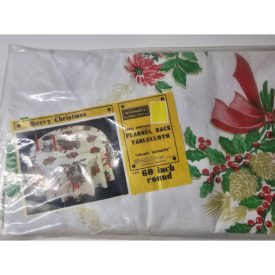 Vintage 1976 Hermmann & Jacobs Merry Christmas Flannel Back Tablecloth 60 Inch Round