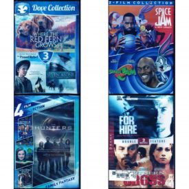 DVD Assorted Multi-Feature Movies 4 Pack Fun Gift Bundle: 3-Movie Family Dove Collection V.1: Where the Red Fern Grows / Seven Alone / The Proud Rebel  Space Jam/Space Jam: A New Legacy - Multi-Feature Movie  4-Film Collection: Family Fantasy  For Hire 1999 / Sothern Cross 1998 Double Feature