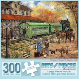 Bits and Pieces - 300 Piece Jigsaw Puzzle for Adults 18" x 24" - Welcome Home to Lambertville - 300 pc Railroad Train Jigsaw by Artist Ruane Manning