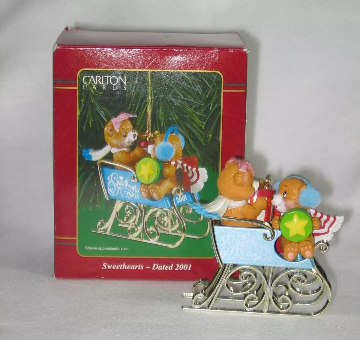 Carlton Cards Ornament Sweethearts Christmas 2001 Bears in Sleigh