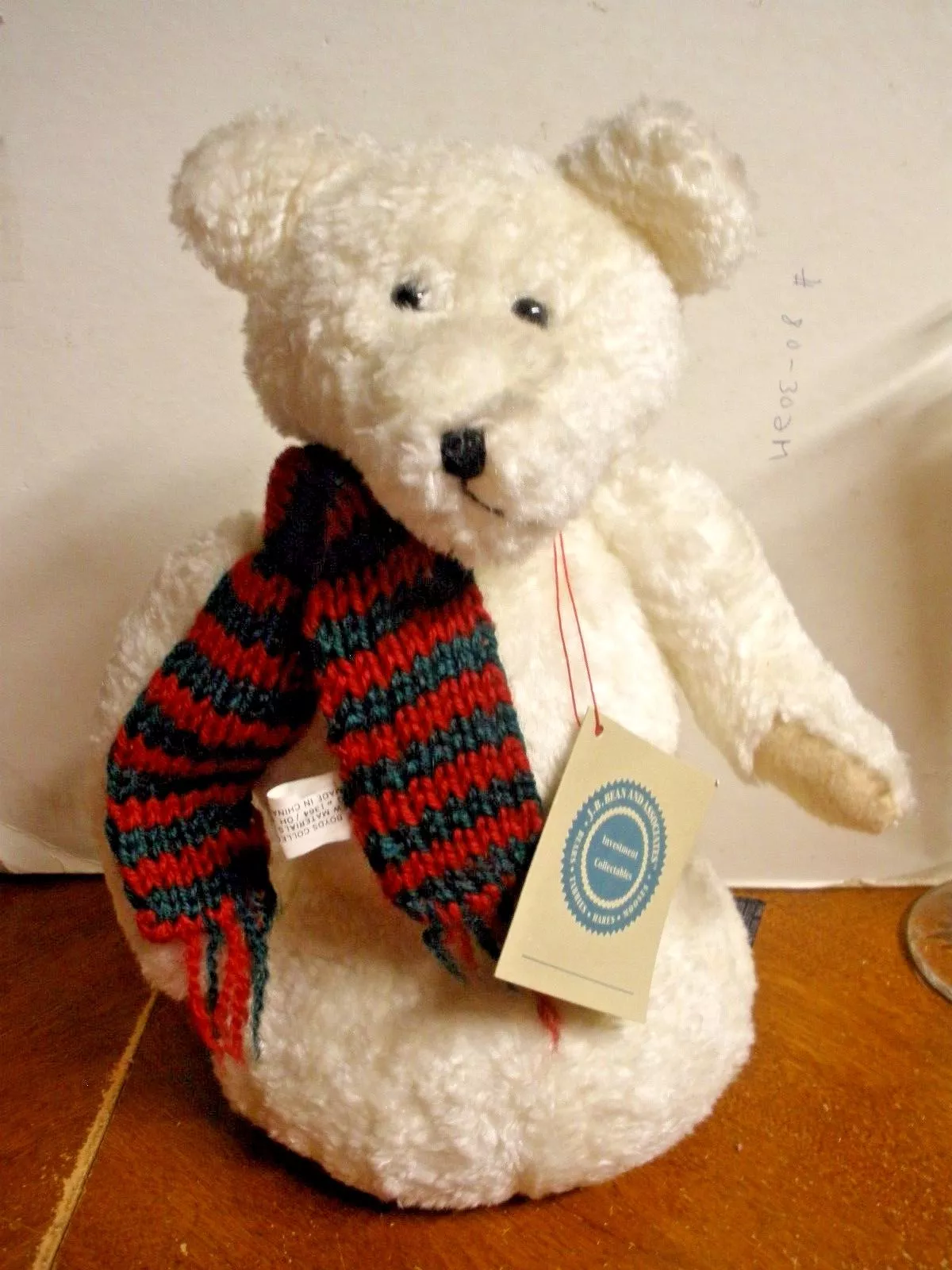 Boyds Bears Plush White Snowman Bear Christmas Scarf 11.5" Retired